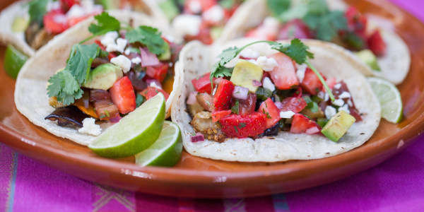 Roasted Veggie Tacos with Strawberry Salsa