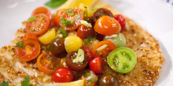 Almond Crusted Chicken Paillard with Tomato Salad