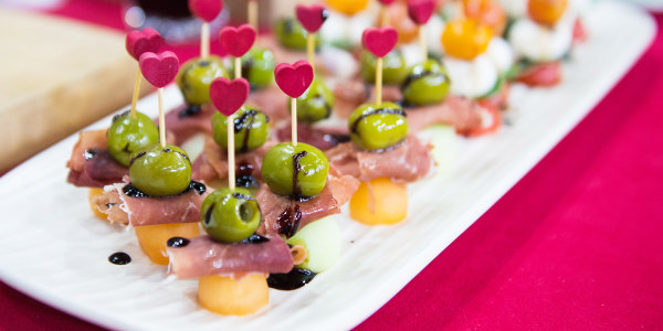 Prosciutto, Green Olive and Melon Skewers