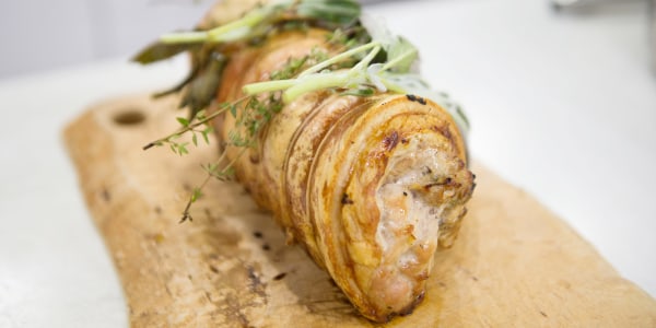 Tom Colicchio's Roasted Porchetta with Sausage and Apples