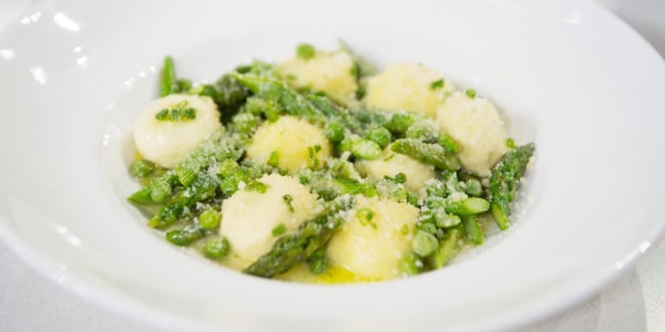 Ricotta Gnudi with Peas, Asparagus and Parmesan