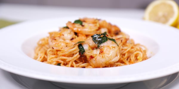 Foil Packet Shrimp With Angel Hair Pasta