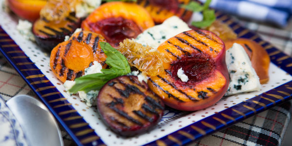 Grilled Stone Fruit with Blue Cheese and Honey