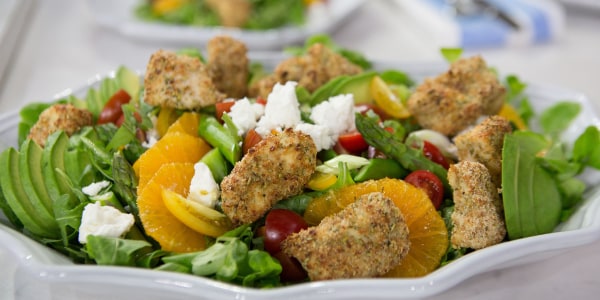 Lower-Carb Popcorn Chicken with Summer Salad