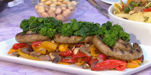 Grilled Italian Sausage with Peppers and Cannellini Beans