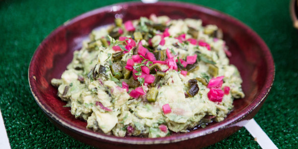 Bobby Flay's Guacamole with Roasted Poblano Peppers and Pickled Red Onions