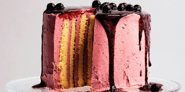Strip cake with lemon and blackcurrant