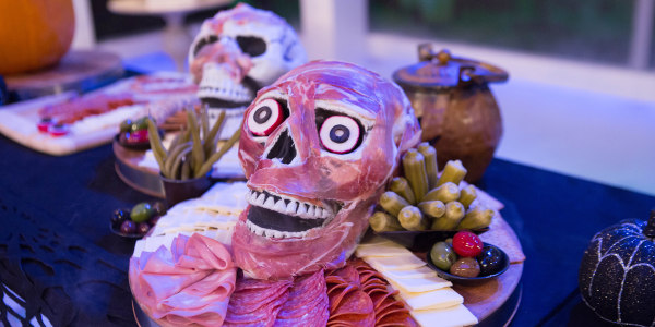 Zombie Cheese and Prosciutto Halloween Party Skull