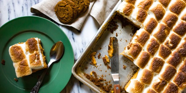 Sweet Potato Pie with Gingerbread Crust and Marshmallows