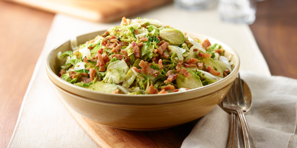 Shredded Brussels Sprouts with Onion and Bacon