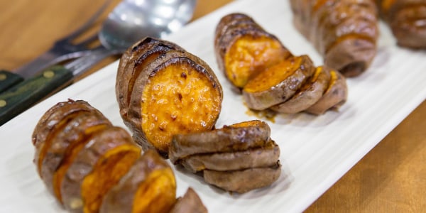 Bobby Flay's Spicy Maple Hasselback Sweet Potatoes