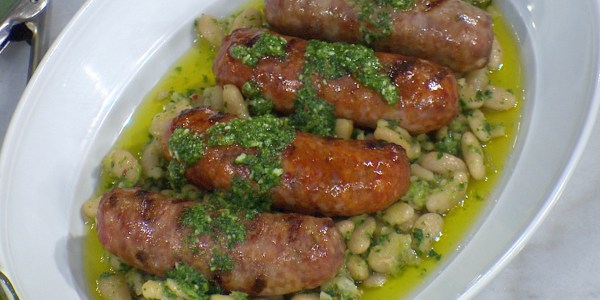 Grilled Sausage with Broccoli Rabe Pesto 