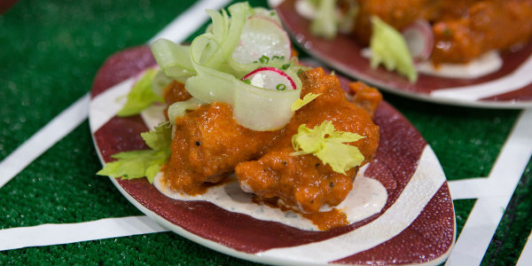 Buffalo Wings with Herbed Ranch and Blue Cheese-Celery Salad