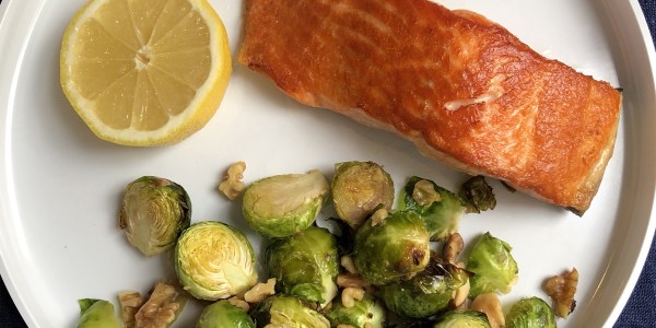 Seared salmon and roasted Brussels sprouts