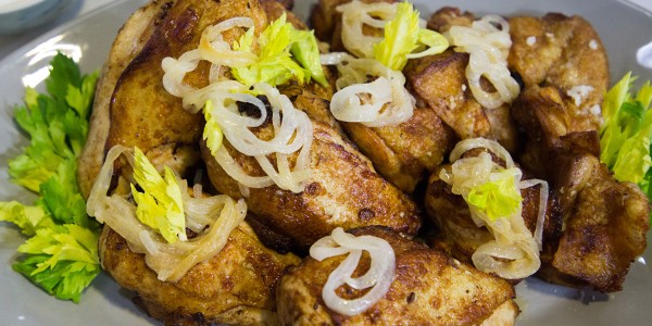 Chicken Chicharrón with Smothered Onions