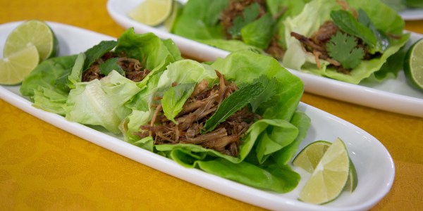 Lettuce Wraps with Braised Pork and Fresh Herbs