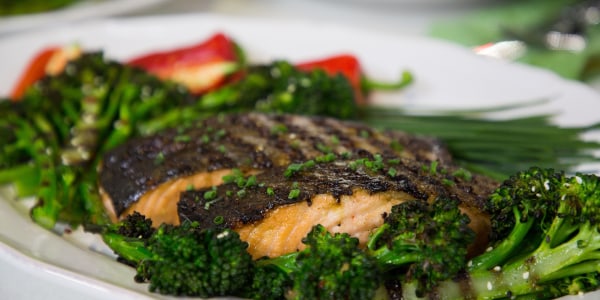 Grilled Miso-Glazed Salmon with Broccolini Salad