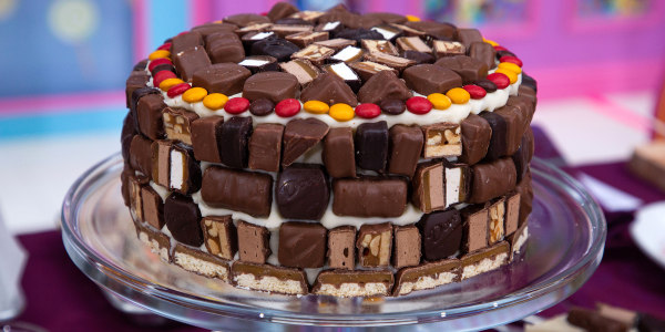 Pumpkin Chocolate Chip Layer Cake with Halloween Candy