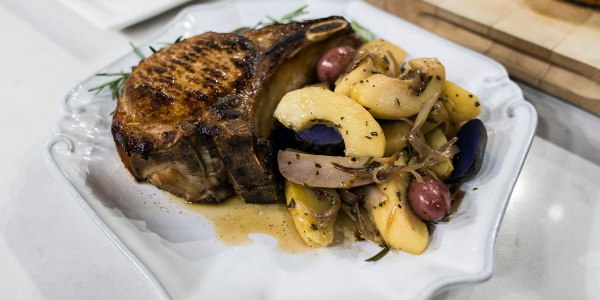 Rosemary-Brined Pork Chops with Apples and Potatoes