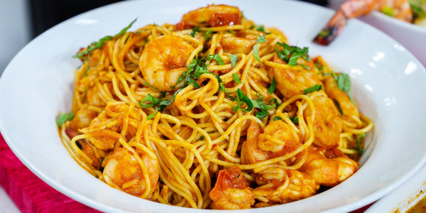 Spaghetti with shrimp fladiavolo 