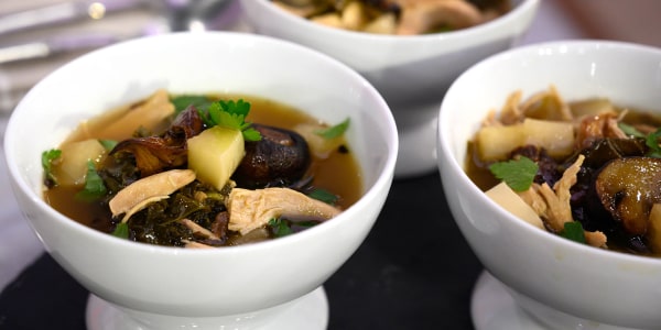 Chicken Soup with Mushrooms, Kale and Turnips