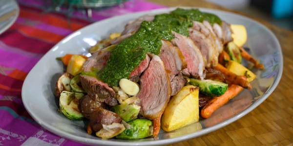 1-Pan Easter Lamb Roast with Root Vegetables and Harissa