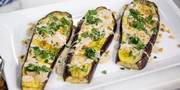 Roasted Eggplant with Tahini and Pine Nuts