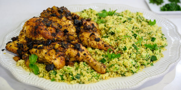 Lemon, Harissa and Olive Spatchcock Chicken