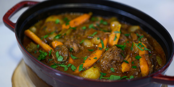 Pinot-Braised Beef Stew with Baby Potatoes and Pearl Onions