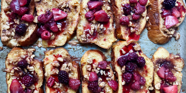 Sheet-Pan French Toast with Walnuts and Berry Sauce