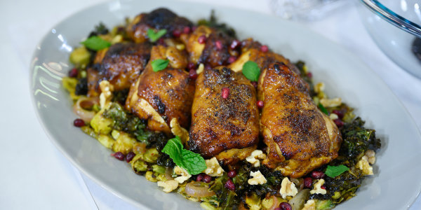 Sheet-Pan Roast Chicken with Brussels Sprouts