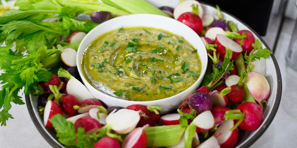 Green Tahini Dip with Radishes and Celery