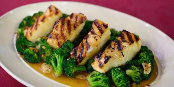 Miso Roasted Sea Bass with Ginger-Garlic Broccoli