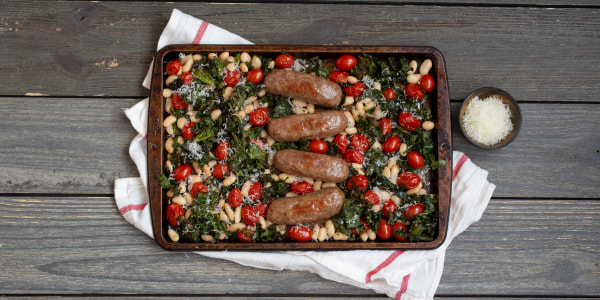 Sheet-Pan Italian Sausage with Kale, Cannellini Beans and Tomatoes 