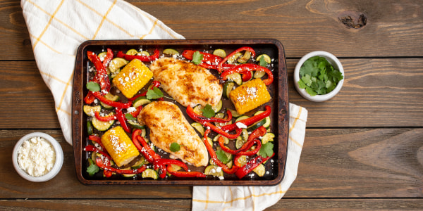Sheet-Pan Honey-Chile Chicken with Corn, Zucchini and Peppers
