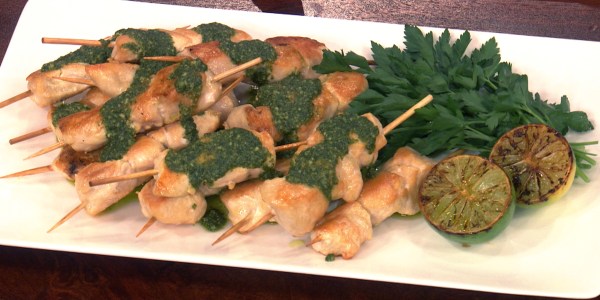 Chicken Satay with Basil Pesto
