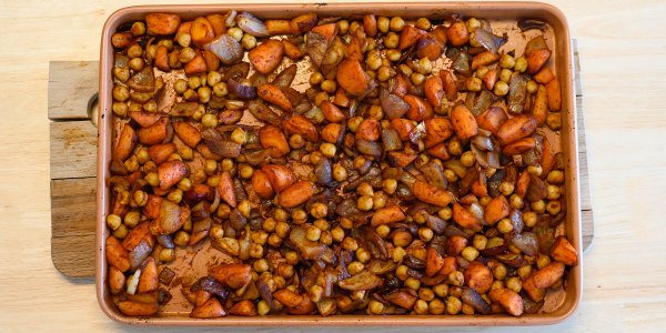 Roasted Carrots, Chickpeas and Onions with Awaze Sauce