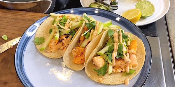 Sweet Chili Salmon Tacos with Green Apple Salsa