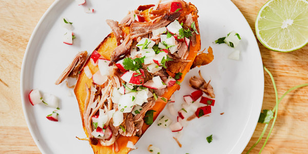 Loaded Pulled Pork Sweet Potatoes