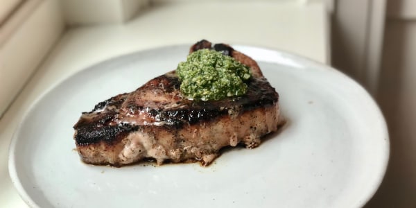 Bobby Flay's Grilled Pork Chops with Jalapeño Pesto