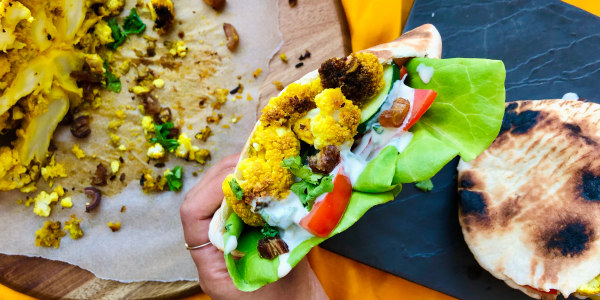 Cauliflower Pita Pockets with Scallion-Tahini Sauce