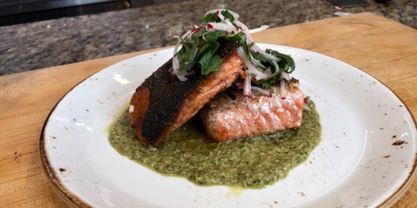 Aarón Sánchez's Seared Salmon with Pumpkin Seed Mole