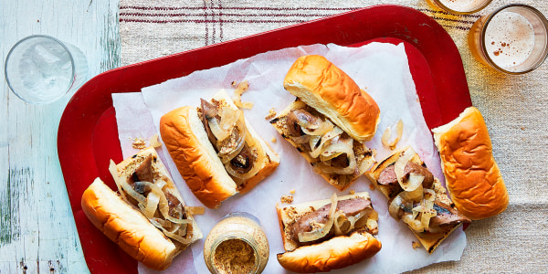 Beer Brat Sliders with Mustard