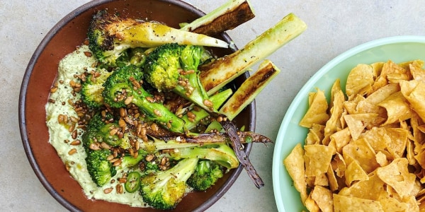 Charred Broccoli with Spicy Avocado Sauce