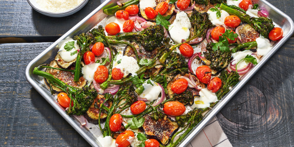 Eggplant with Tomato, Broccolini and Mozzarella