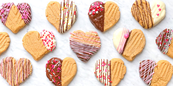 Chocolate-Covered Peanut Butter Heart Cookies