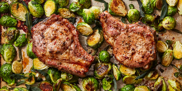 Cumin-Roasted Pork Chops and Brussels Sprouts