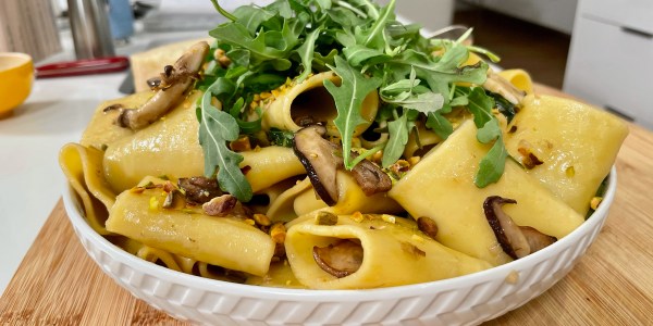 Giada paccheri with mushrooms and pistachios