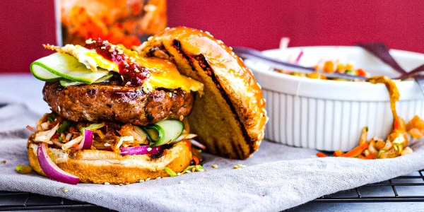 Teriyaki Pork Burgers with Spicy Slaw