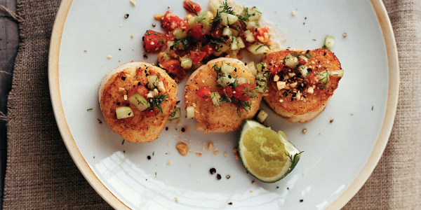 Sea Scallops with Crushed Peanuts and Cucumber Relish